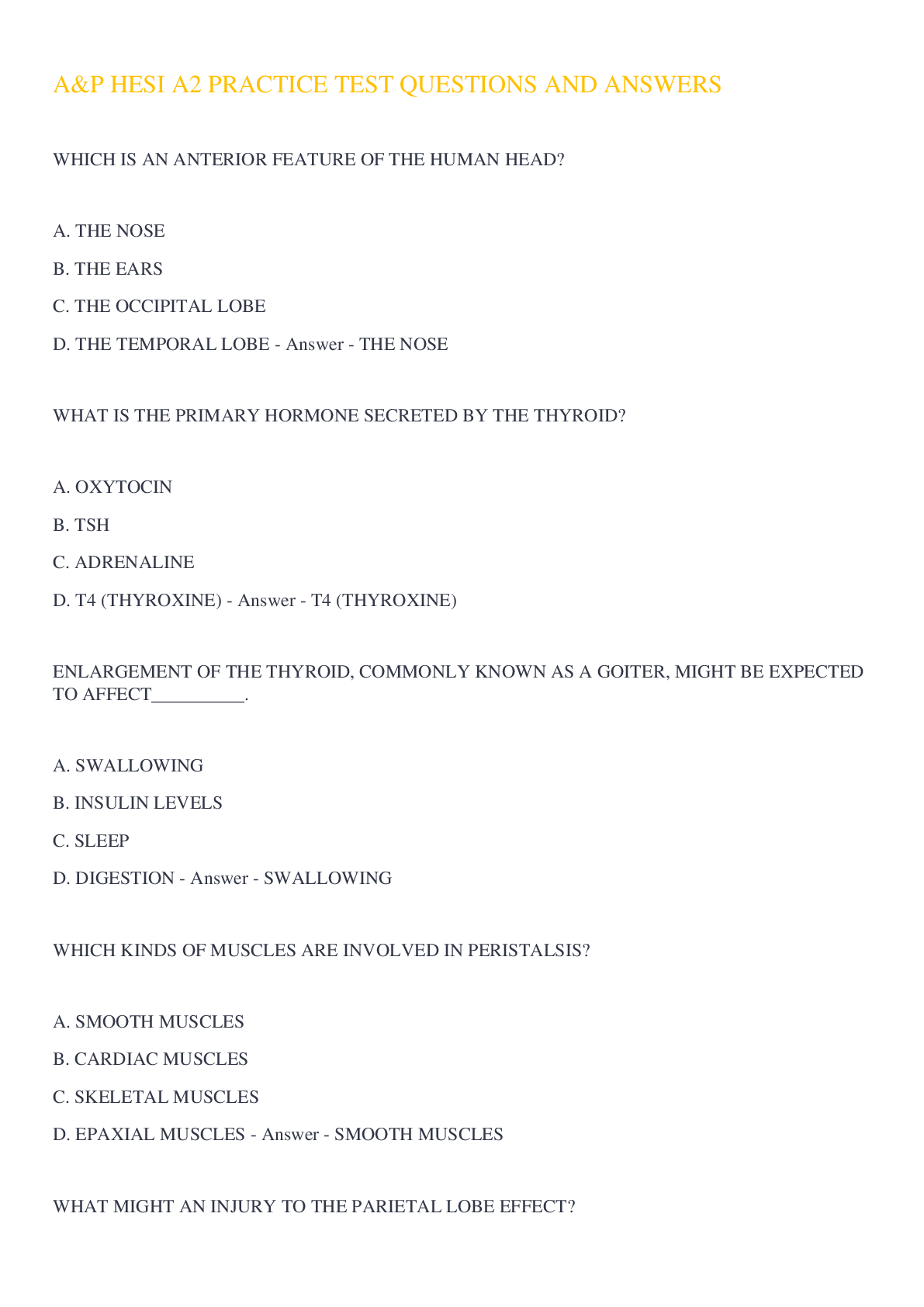 Preview image for A&P HESI A2 PRACTICE TEST QUESTIONS AND ANSWERS 2022/2023
